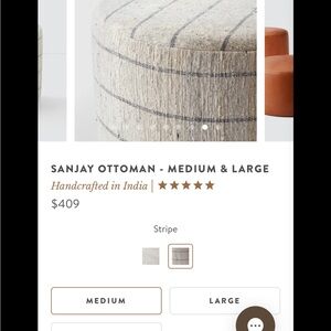 The Citizenry Sanjay Ottoman - Medium - Stripe - Cream and Gray